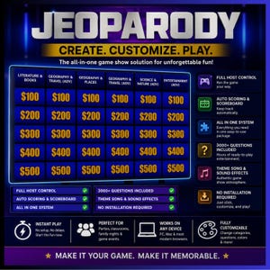 Interactive Jeoparty Game | Editable Quiz Template | No PowerPoint Required, Virtual Game Night for Adults & Kids, Customizable Party Trivia