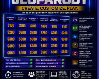 Interactive Jeoparty Game | Editable Quiz Template | No PowerPoint Required, Virtual Game Night for Adults & Kids, Customizable Party Trivia
