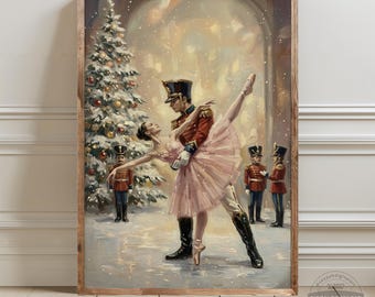 Vintage Nutcracker Wall Art Print, Nutcrackercore Christmas Decor, Ballet Theatre Poster, Whimsical Holiday Digital Download, Pink Bows