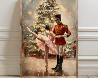 Vintage Pink Nutcracker Christmas Wall Art, Preppy Holiday Poster,Coquette Nutcracker Print,Girly Christmas Decor, Nursery Digital Download