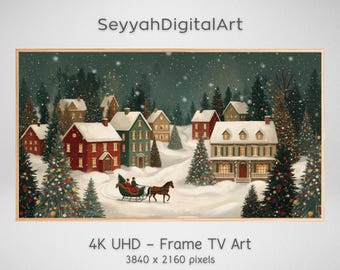 Christmas Village Frame TV Art, Whimsical Vintage Winter Town, Snowy Landscape Samsung TV Screensaver,Cozy Holiday Decor,4K Digital Download