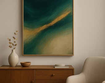 Emerald and Gold Abstract Art Print: Modern Teal Texture (Digital Download).