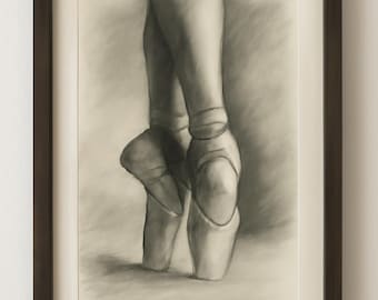 Balletdanser houtskooltekening | Minimalistische kunstafdruk (digitale A3-download)