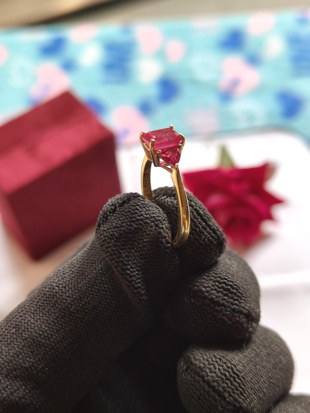 Natural Red Ruby Ring - Octagon Step Cut Ruby Engagement Ring 14K Gold ...
