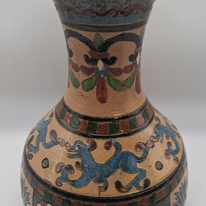 Raro jarrón italiano Art Déco Montopoli 1932 Diseño etrusco Dante Milani mayólica pintada a mano