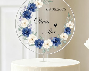 Personalized Wedding Acrylic Cake Topper, Custom Couple Name Wedding Decor, Bride And Groom Floral Cake Decoration,, Romantic Wedding Gift