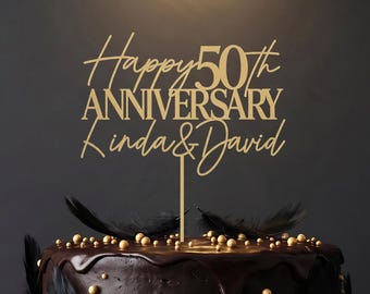 Personalized 50th Anniversary Cake Topper, Custom Couple Names Topper, Elegant Gold Party Decor,Wedding Anniversary Celebration,