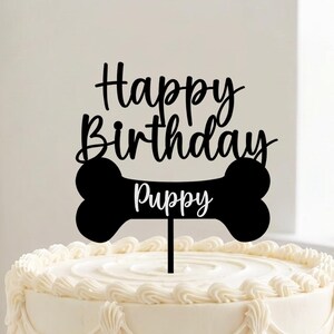 Adorno personalizado para pastel de cumpleaños de perro, letrero de hueso de cachorro de plástico personalizado con nombre, decoración para fiesta de mascotas, recuerdo de celebración del día de la adopción.