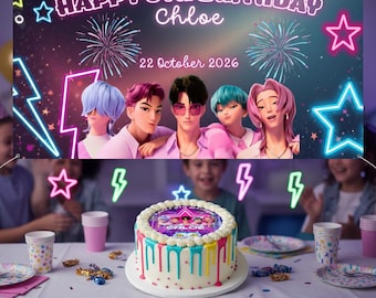 Kpop Demon Hunters Saja boys Birthday Banner, Huntrix Party Decor, Editable Canva Template, Kpop Anime Birthday Sign