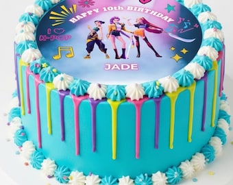 K-Pop Demon Hunters Edible Cake Topper Template | Editable & Personalised Digital Design | Girl Birthday Party Cake Print |Huntrix Inspired
