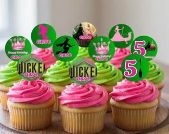 Wicked Edible Cupcake Topper Template | Editable & Personalised Digital Design | Girl Birthday Party Cake Print | elphaba and glinda Image