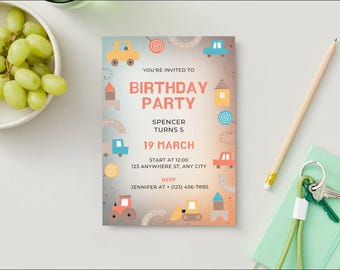Construction Truck Birthday Invitation | 2nd 3rd 4th 5th Birthday | Editable Canva Template | Dump Truck Party Invite | Digital Download