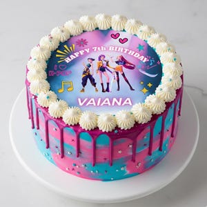 K-Pop Dämonenjäger essbare Cake Topper Vorlage | Bearbeitbares & personalisiertes digitales Design | Mädchen-Geburtstags-Party-Kuchen Druck | Huntrix inspiriert