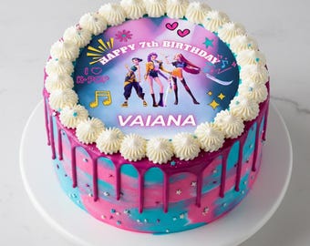 K-Pop Demon Hunters Edible Cake Topper Template | Editable & Personalised Digital Design | Girl Birthday Party Cake Print |Huntrix Inspired
