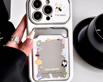 Kreatywne etui na iPhone'a z lustrzanym wykończeniem i miejscem na karty, chroniące przed upadkiem, do makijażu i odkładania kartek