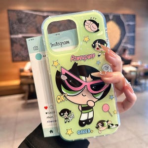 The Powerpuff Girls Buttercup met 3D-zonnebril telefoonhoesje, schattige cartoon siliconen telefoonhoes voor iPhone 13 14 15 16 17 Pro Max
