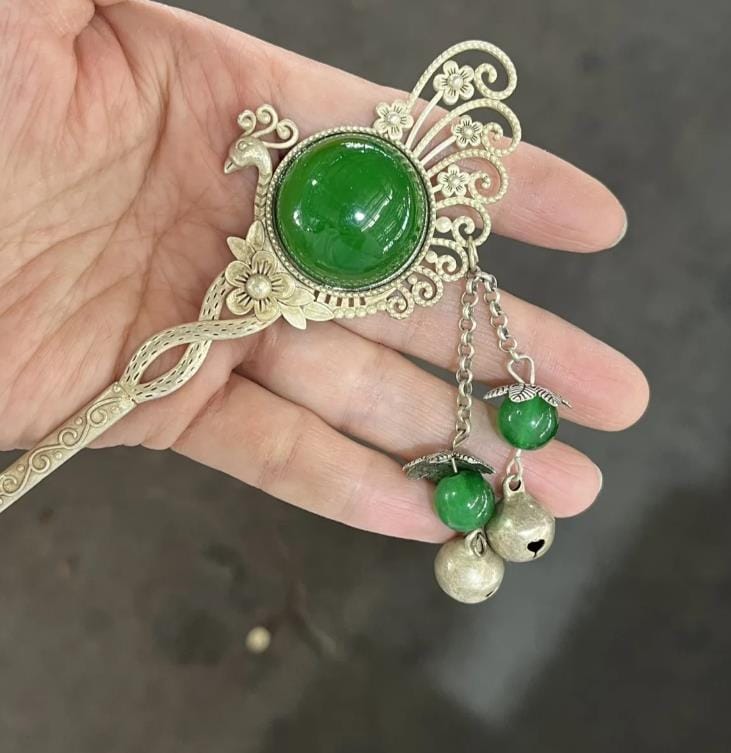 Peigne à Chignon Artisanal - Jade Rouge - Création Unique Atelier Lunaire - France