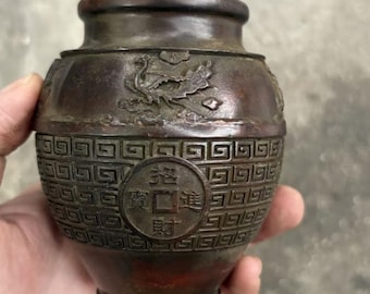 Colecciona adornos vintage de bronce tallados a mano con forma de dragón y fénix para frascos de la suerte.