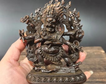Exquisite collection of hand carved pure copper six-armed Mahakala statue bronze buddha ornaments