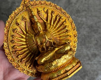 Exquisite collection of hand carved pure copper gilt Thousand Armed Guanyin Statue bronze buddha ornaments