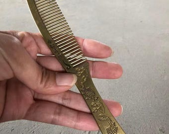 Collect handmade carved Vintage brass exquisite Lotus Fish pattern comb ornaments
