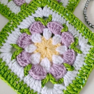 Patron Granny Square Fleur Crochet PDF | Flower Granny Square Pattern | Tuto Crochet Francais & English | Couverture Sac Crochet
