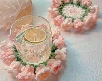 Crochet Flower Coaster Set, Handmade Lily of the Valley Coasters, Mug Coasters for Birthday, Anniversary, or Thoughtful Gift, Mother's Day