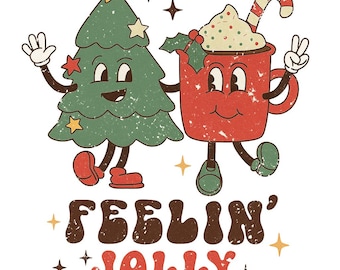 Retro Christmas Png, Feeling Jolly Christmas Png, Vintage Christmas Shirt Design, Cute Funny Christmas Png