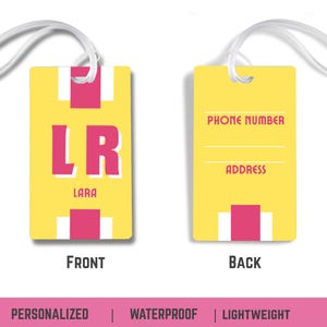 Etiqueta de equipaje con inicial en bloques de color: etiqueta personalizada para el trabajo, el gimnasio y los bolsos de viaje.