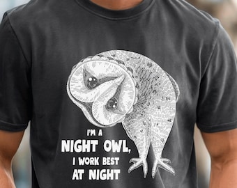 Camiseta para personas nocturnas, camiseta de búho nocturno, camiseta para personas cansadas, regalo para amantes de los búhos, camiseta divertida para introvertidos, camiseta de cafeína, regalo para el turno de noche