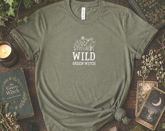Camiseta de bruja verde, camiseta de bruja con plantas, camiseta de bruja botánica, camiseta de bruja de plantas, camiseta witchcore, regalo de bruja verde, regalo de herbolario