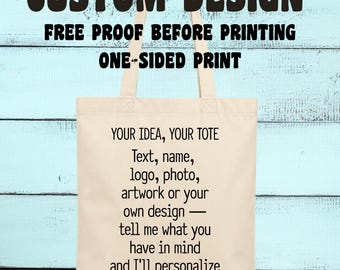 Custom Tote Bag, Personalized Canvas Tote, Custom Text Tote, Custom Logo Tote, Custom Photo Tote, Custom Bride Tote, Bridal Party Tote, Gift