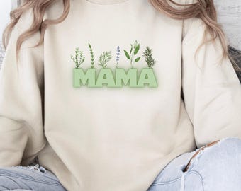 Sudadera Floral Mama, Suéter Floral Mama, Regalo para Mamá Flor Silvestre, Sudadera Mamá Jardinera, Sudadera Redonda para el Día de la Madre, Sudadera Botánica