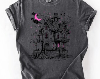 Camiseta de casa embrujada, camiseta de casa embrujada, casa embrujada victoriana, camiseta gótica pastel, camiseta gráfica linda de Halloween, camiseta Comfort Colors 1717