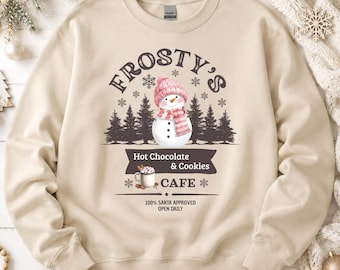 Sudadera navideña de muñeco de nieve, sudadera navideña de muñeco de nieve con cuello redondo, sudadera navideña de galleta, sudadera navideña de galletas, sudadera retro de muñeco de nieve