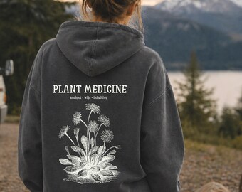 Sudadera con capucha de medicina vegetal para herbolarios y amantes de las plantas, sudadera de boticario, estampado botánico en la espalda, medicina herbal, sudadera con capucha de estilo natural, regalo herbal