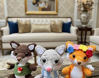 Woodland Critters Amigurumi PDF Pattern, Fox Friends with Accessories (Digital Download)