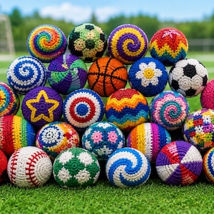 Handgemaakt gehaakt Hacky Sack-patroon eenvoudige kleurrijke ornamenten (pdf)