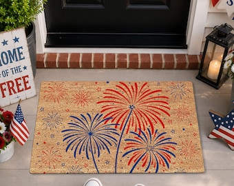 Fireworks Rubber Doormat, 4th of July Welcome Mat