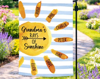 Regalo "Rayos de sol para la abuela", bandera de jardín personalizada para la abuela con los nombres de los nietos, regalos de jardín para la abuela, bandera para el Día de la Madre de la abuela
