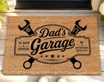 Dad Garage Rubber Doormat, Funny Father’s Day Doormat, Mechanic Dad Gift Rug, Garage Welcome Mat, Dad Workshop Front Door Decor