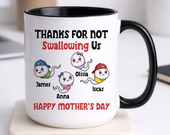 Personalized Mom Mug, Thanks For Not Swallowing Us, Custom Kids Names Mug, Coffee Mug for Mom, Mothers Day Gift, Gift for Mom, Nana, Mama