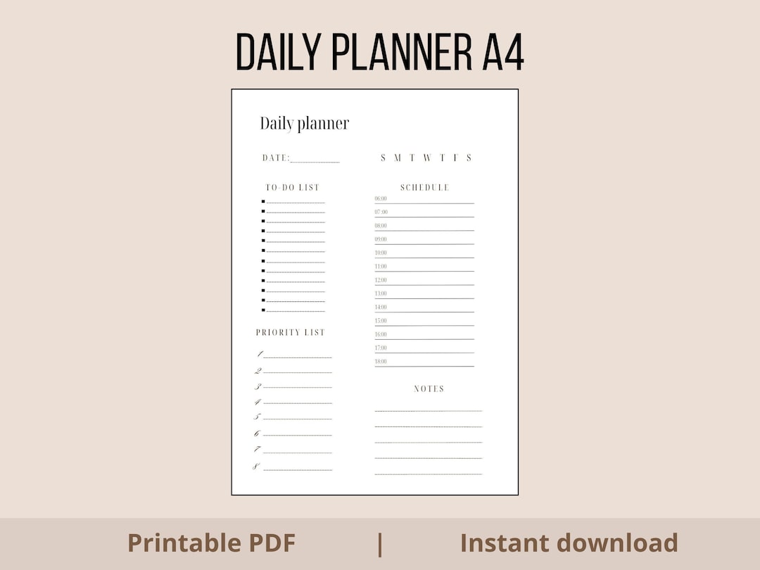 Daily Digital Planner Printable | Minimalist Day Planner | Instant ...