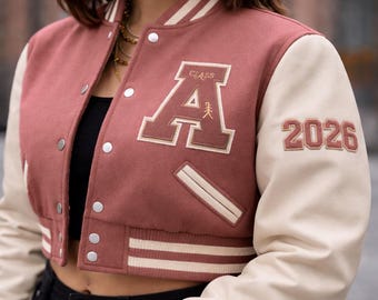 Handgemaakte afstudeeroutfit voor dames, Varsity-jas wollen leren Letterman-bommenwerper