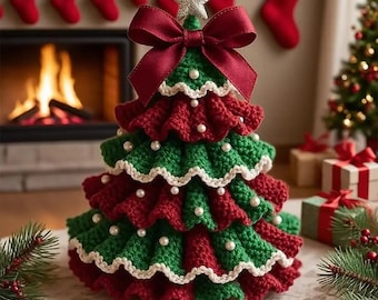 Beginner-Friendly Christmas Crochet Kit, DIY Mini Christmas Tree Craft with Yarn, Beads & Bow, Handmade Holiday Gift for Kids