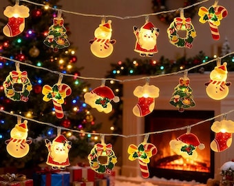 Christmas LED String Lights with Holiday Characters, Festive Home Decor for Xmas Tree, New Year Party & Christmas Wreath Decoration