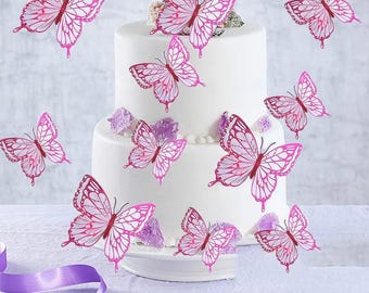 12pcs Hollow Wave Point Butterfly Cake Topper for Valentine's Day Wedding Birthday Party DIY Cake Decoration Supplies, custom cake topper
