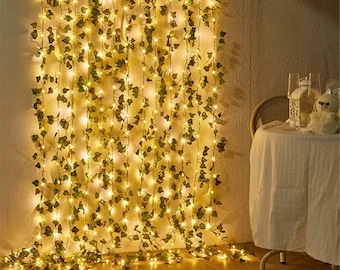 Flower Green Leaf Fairy String Lights – Battery Powered Vine Garland for Wedding, Christmas Tree, Home Decor & Artificial Floral Lighting