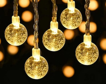 Crystal Ball Fairy String Lights – Battery Operated Waterproof Outdoor Garland for Christmas Garden Party Decor & Home Room Decoration