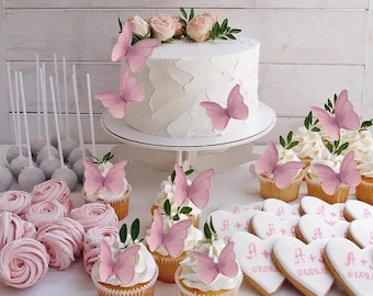 48/160Pcs Pink Butterflies Cupcake Toppers Paper Butterfly Cake Toppers for Birthday Bridal Baby Shower Girls Cake Decorations, Party Decor